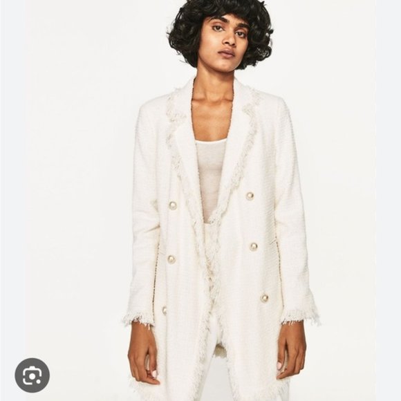 Zara Jackets & Blazers - Zara Boucle Cream Blazer Jacket Pearl Buttons